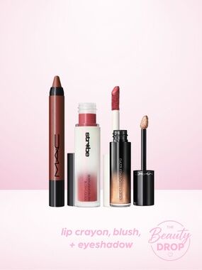 MAC 3pc Lip Crayon, Blush + Eyeshadow, Mauve Matter Nitelite Beaming Brighter